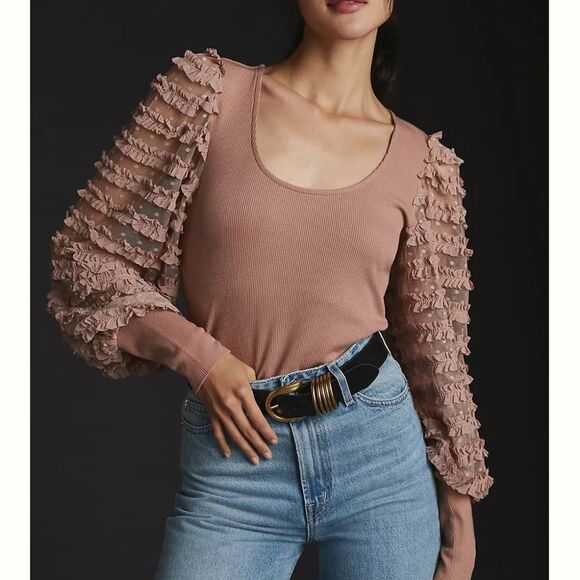 Anthropologie Dolan Left Coast Ruffle Sleeves Top size Medium - Picture 1 of 9